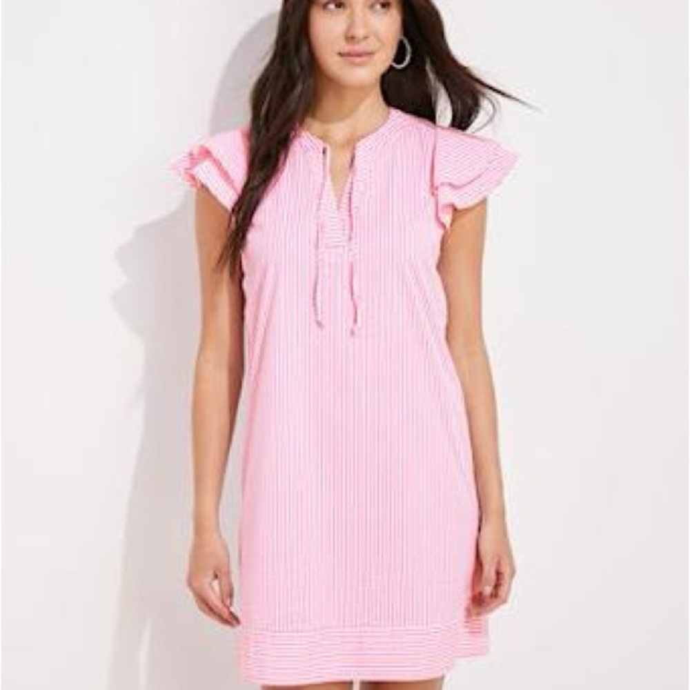 Vineyard Vines XS Pink Ruffled Tie Front Sundress